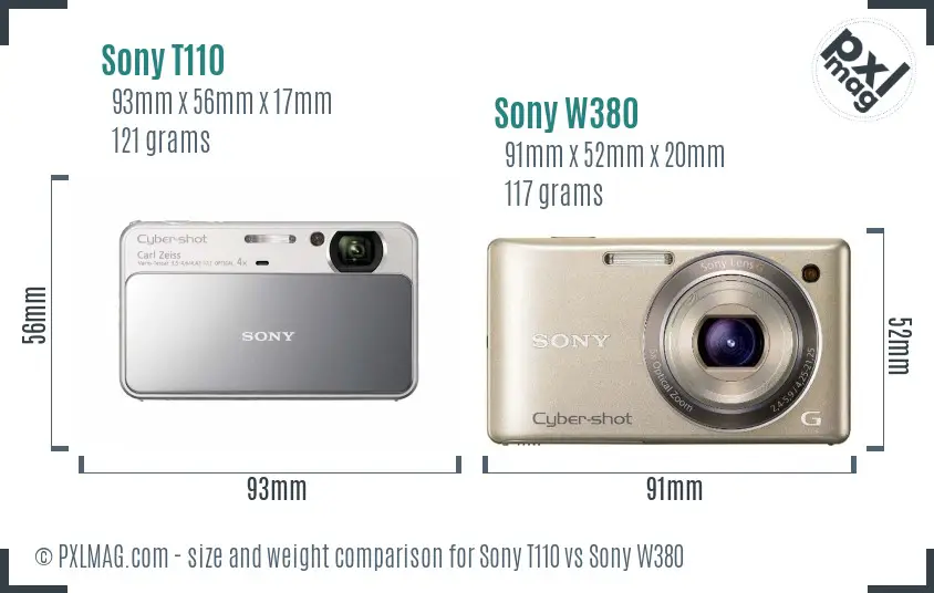 Sony T110 vs Sony W380 size comparison