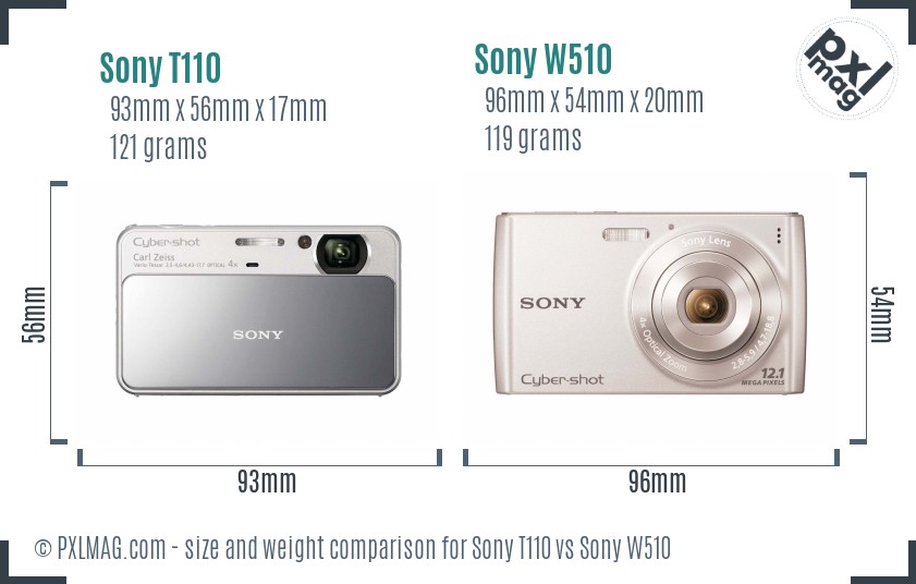 Sony T110 vs Sony W510 size comparison