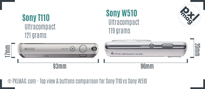 Sony T110 vs Sony W510 top view buttons comparison