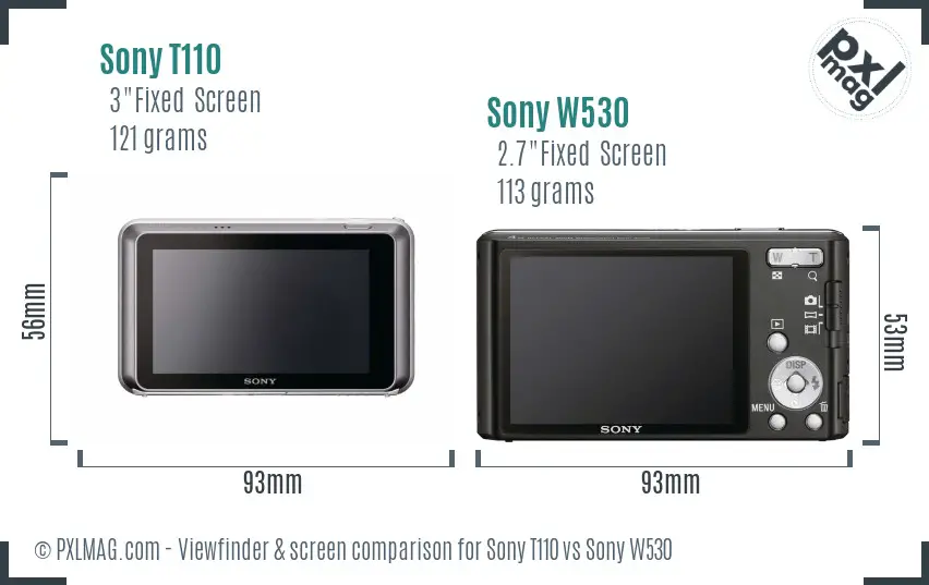Sony T110 vs Sony W530 Screen and Viewfinder comparison
