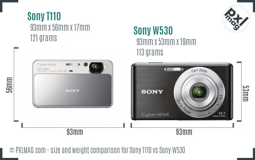 Sony T110 vs Sony W530 size comparison