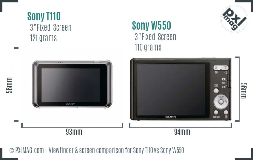Sony T110 vs Sony W550 Screen and Viewfinder comparison