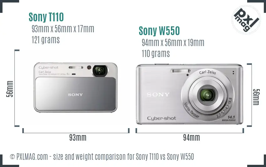 Sony T110 vs Sony W550 size comparison