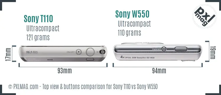 Sony T110 vs Sony W550 top view buttons comparison