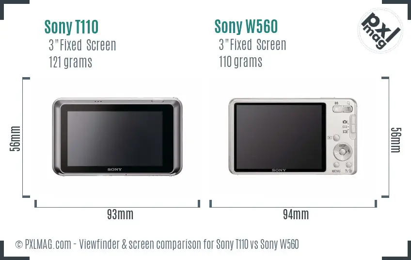 Sony T110 vs Sony W560 Screen and Viewfinder comparison