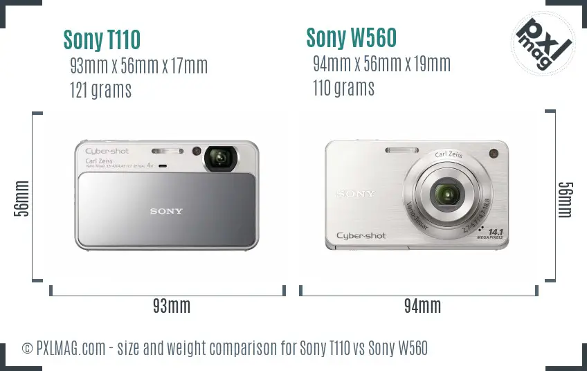 Sony T110 vs Sony W560 size comparison