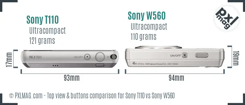 Sony T110 vs Sony W560 top view buttons comparison