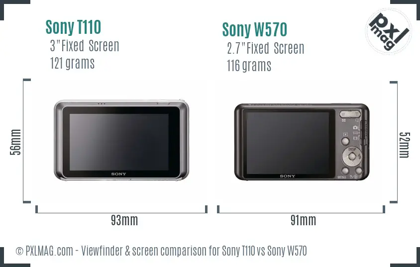 Sony T110 vs Sony W570 Screen and Viewfinder comparison