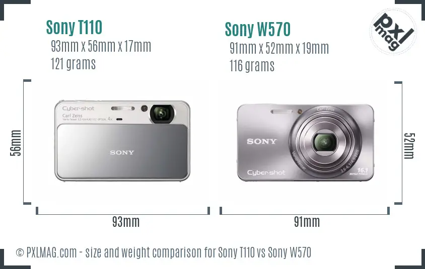 Sony T110 vs Sony W570 size comparison
