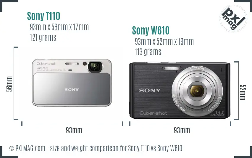 Sony T110 vs Sony W610 size comparison