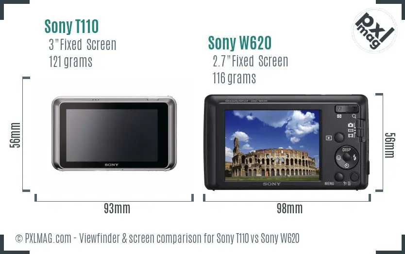 Sony T110 vs Sony W620 Screen and Viewfinder comparison