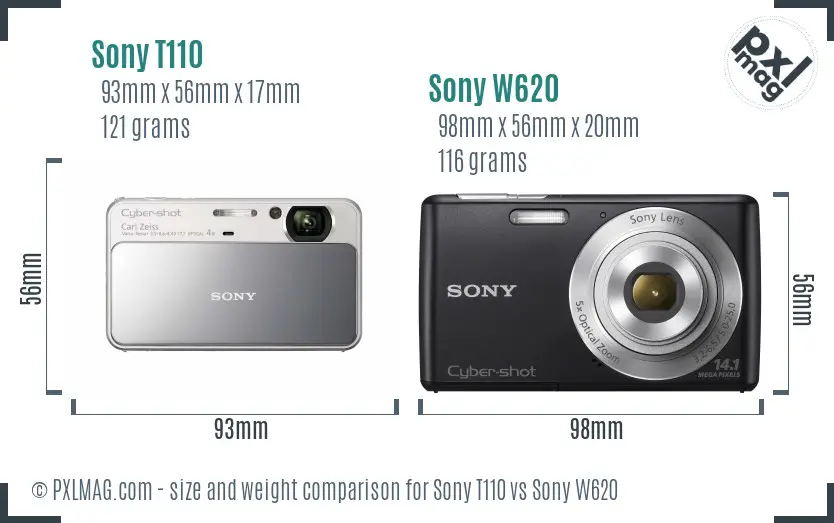 Sony T110 vs Sony W620 size comparison