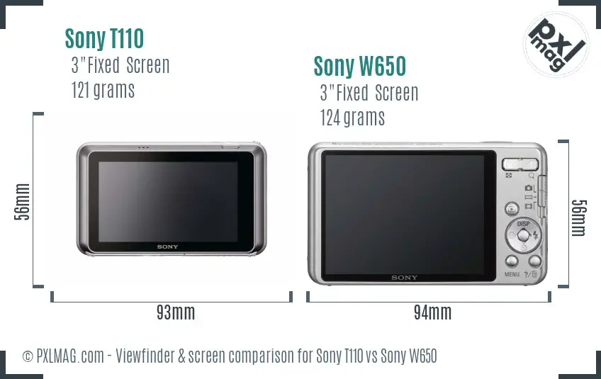 Sony T110 vs Sony W650 Screen and Viewfinder comparison