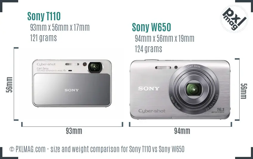 Sony T110 vs Sony W650 size comparison