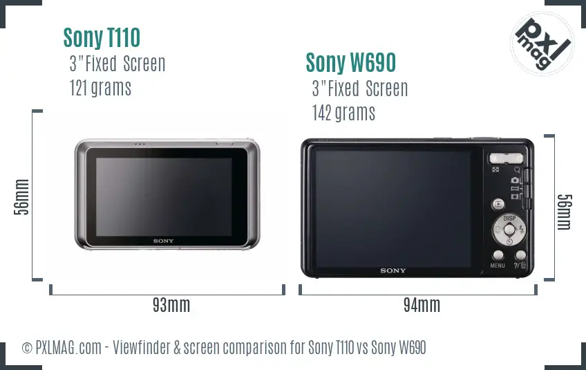 Sony T110 vs Sony W690 Screen and Viewfinder comparison