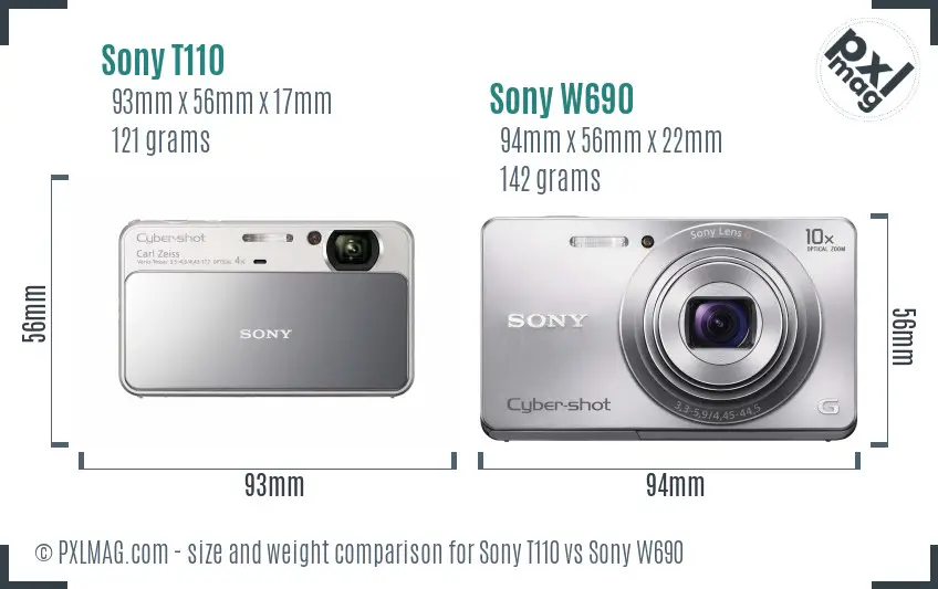 Sony T110 vs Sony W690 size comparison