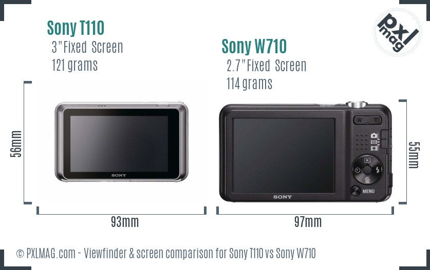 Sony T110 vs Sony W710 Screen and Viewfinder comparison