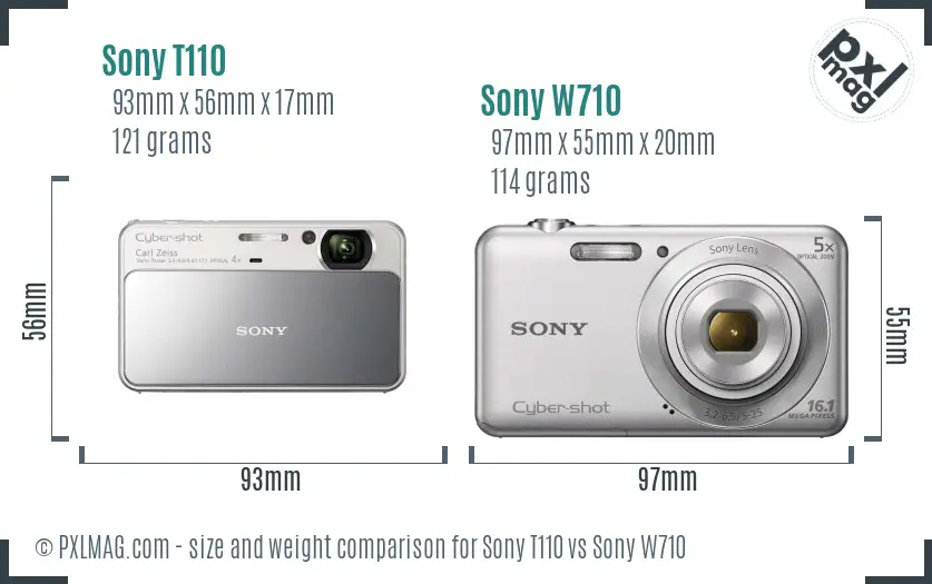 Sony T110 vs Sony W710 size comparison