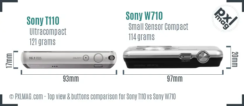 Sony T110 vs Sony W710 top view buttons comparison