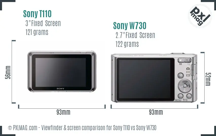 Sony T110 vs Sony W730 Screen and Viewfinder comparison