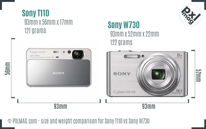 Sony T110 vs Sony W730 size comparison