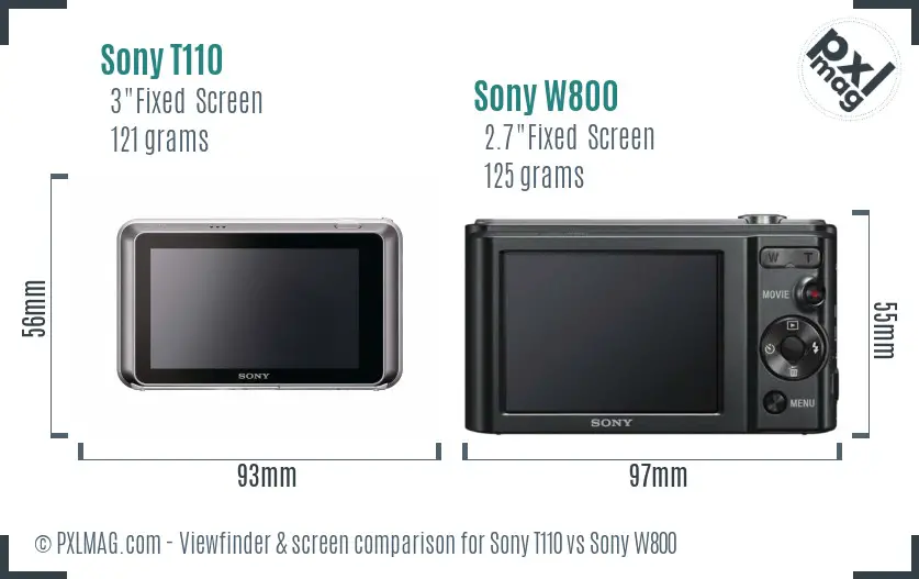Sony T110 vs Sony W800 Screen and Viewfinder comparison