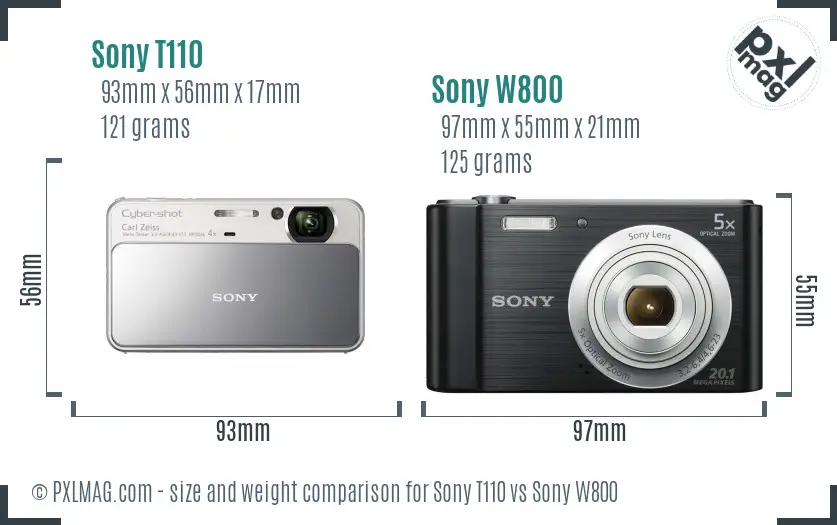 Sony T110 vs Sony W800 size comparison