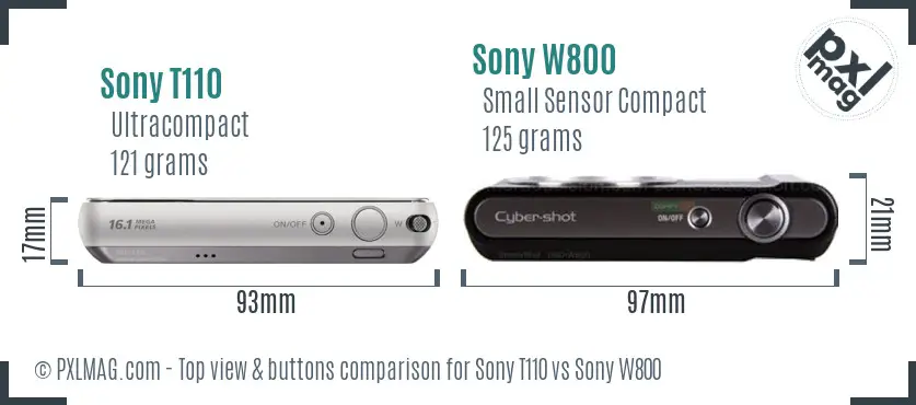 Sony T110 vs Sony W800 top view buttons comparison