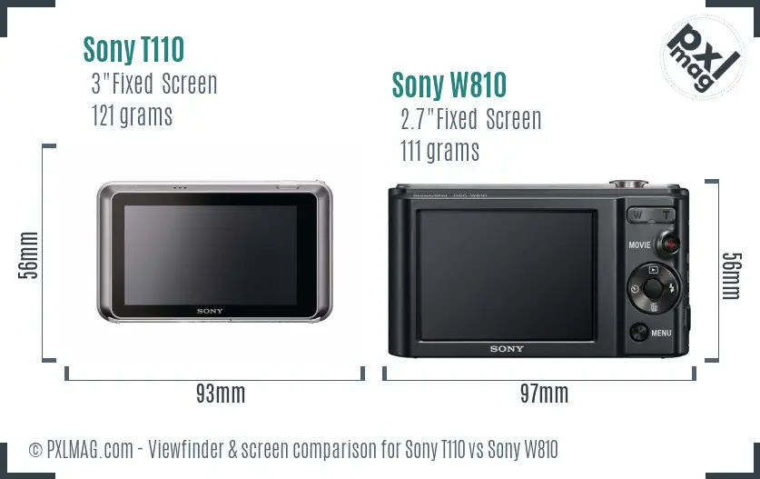 Sony T110 vs Sony W810 Screen and Viewfinder comparison