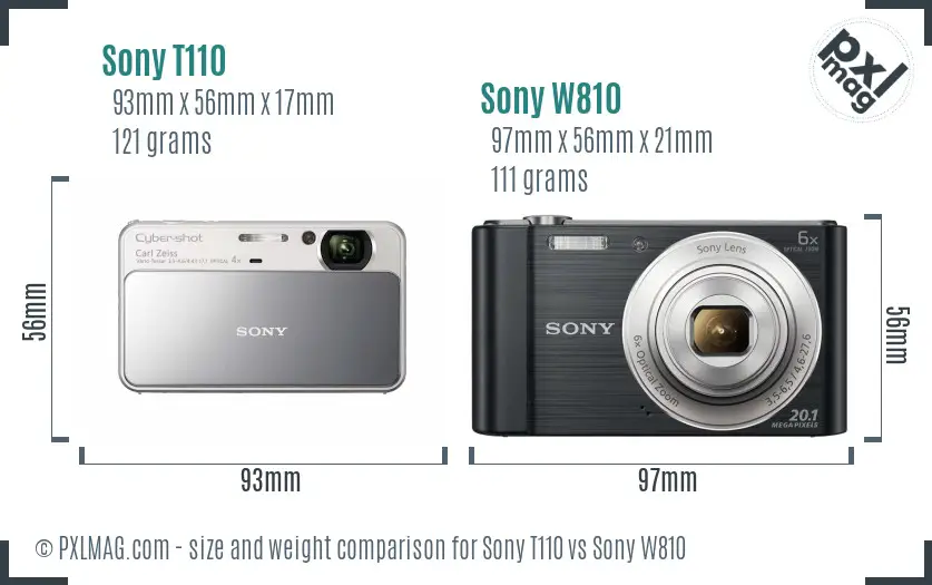 Sony T110 vs Sony W810 size comparison