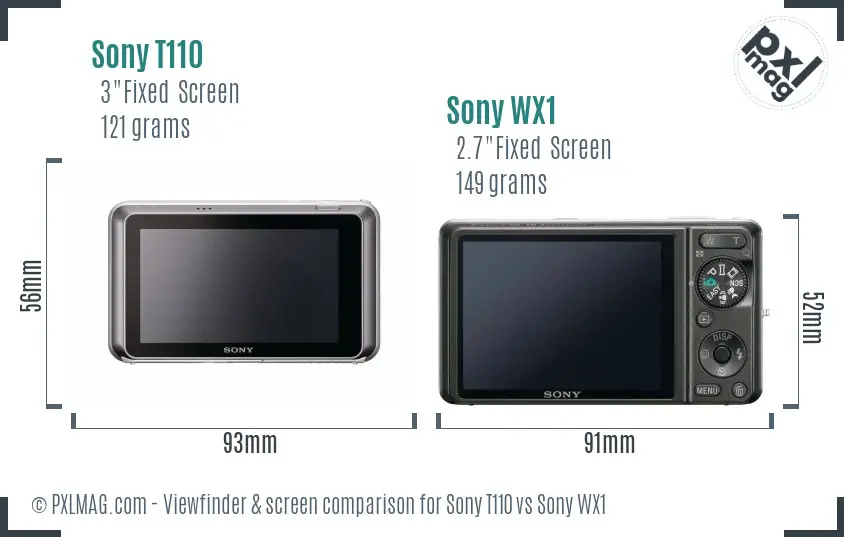 Sony T110 vs Sony WX1 Screen and Viewfinder comparison