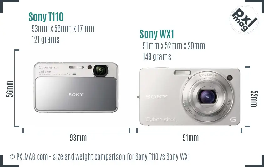 Sony T110 vs Sony WX1 size comparison