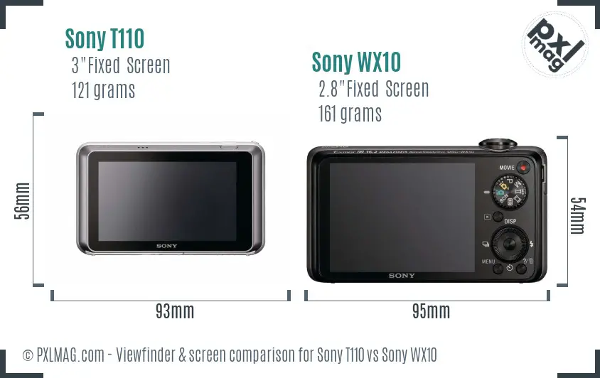Sony T110 vs Sony WX10 Screen and Viewfinder comparison