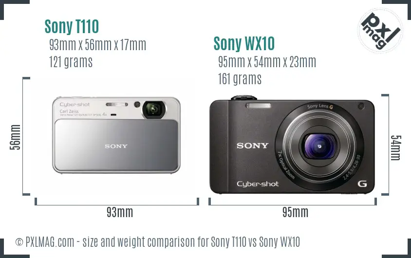 Sony T110 vs Sony WX10 size comparison