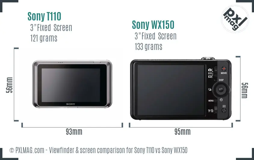 Sony T110 vs Sony WX150 Screen and Viewfinder comparison