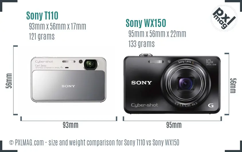 Sony T110 vs Sony WX150 size comparison