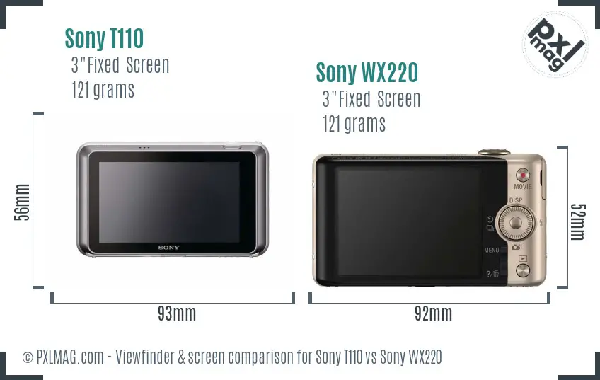 Sony T110 vs Sony WX220 Screen and Viewfinder comparison