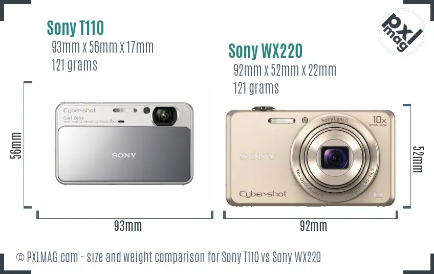 Sony T110 vs Sony WX220 size comparison