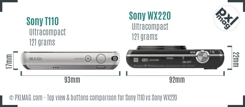 Sony T110 vs Sony WX220 top view buttons comparison