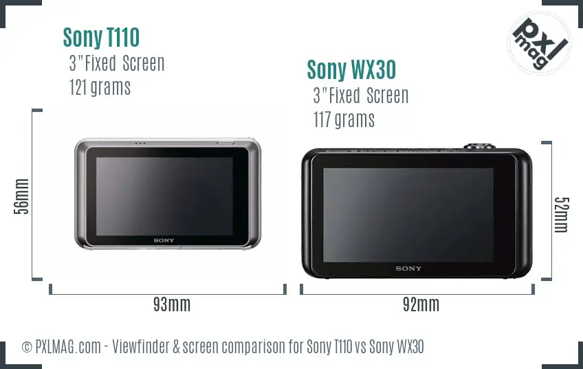 Sony T110 vs Sony WX30 Screen and Viewfinder comparison