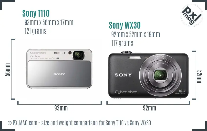 Sony T110 vs Sony WX30 size comparison