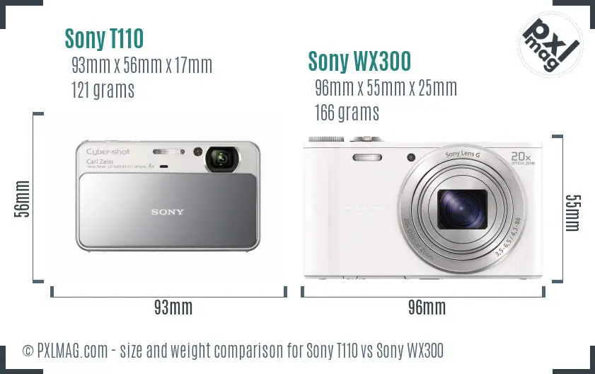 Sony T110 vs Sony WX300 size comparison