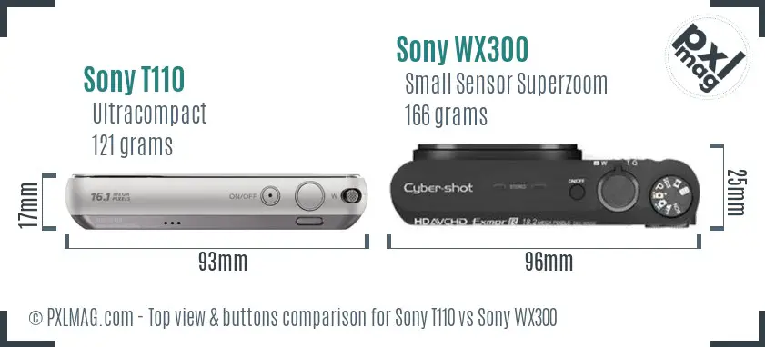 Sony T110 vs Sony WX300 top view buttons comparison
