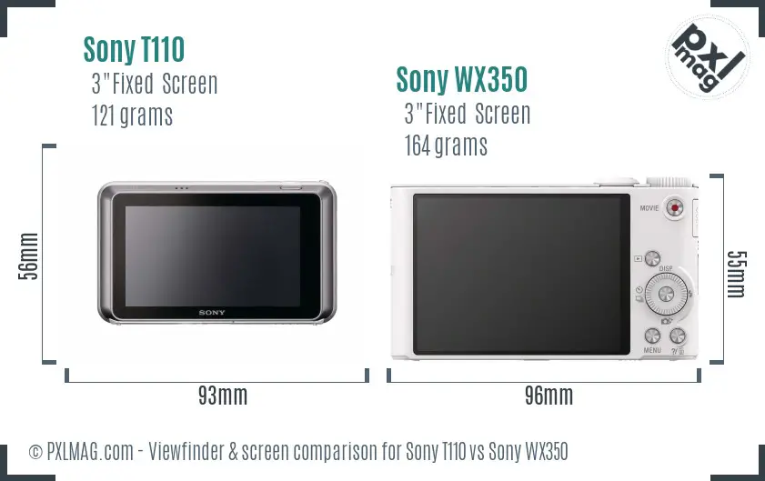 Sony T110 vs Sony WX350 Screen and Viewfinder comparison