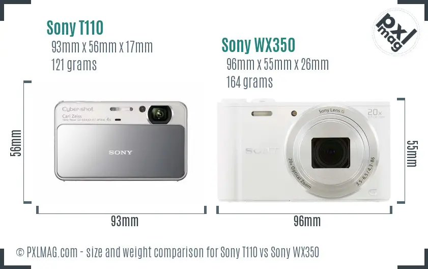 Sony T110 vs Sony WX350 size comparison