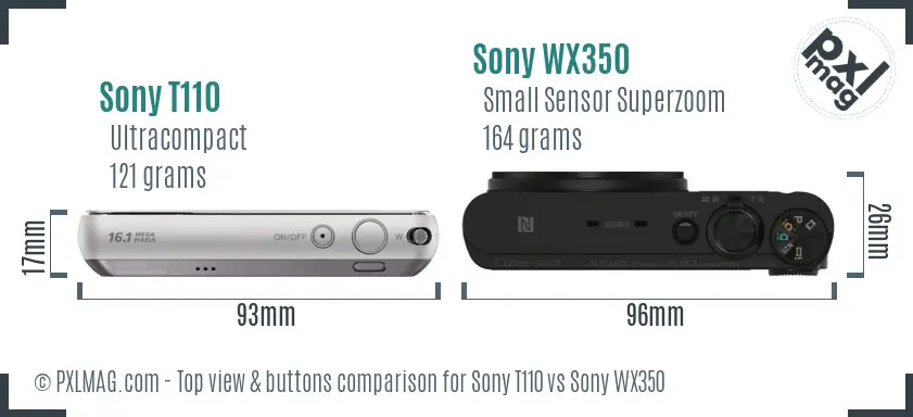 Sony T110 vs Sony WX350 top view buttons comparison