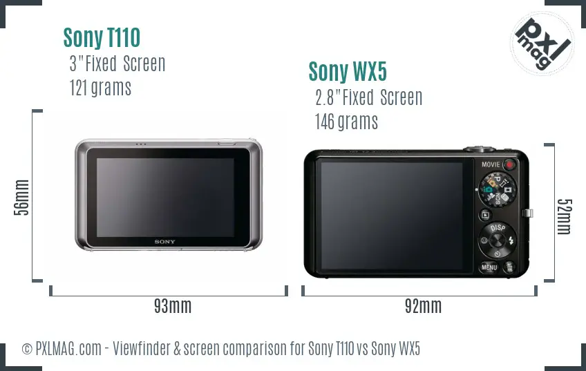 Sony T110 vs Sony WX5 Screen and Viewfinder comparison