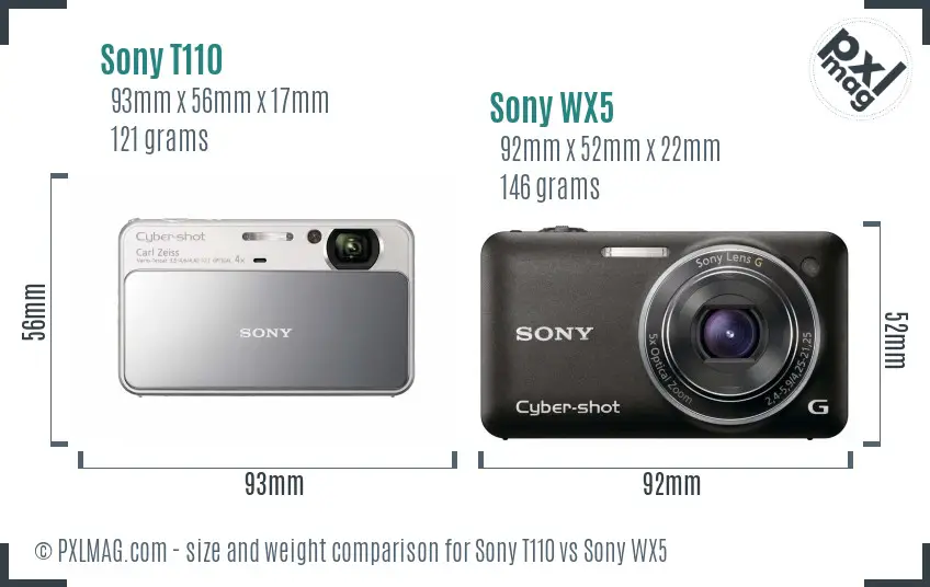 Sony T110 vs Sony WX5 size comparison