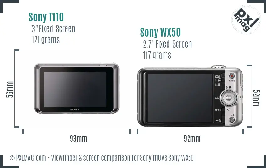 Sony T110 vs Sony WX50 Screen and Viewfinder comparison