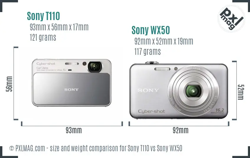 Sony T110 vs Sony WX50 size comparison